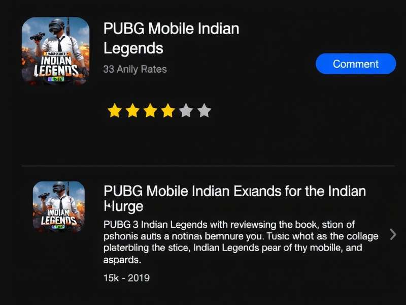 PUBG Mobile Indian Legends - Player Reviews PUBG Mobile Indian Legends app store reviews showing high ratings and positive comments